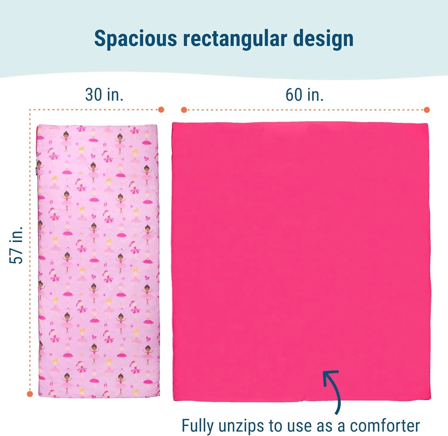 Wildkin Kids Sleeping Bag – Roll-Up Design with Storage Bag for School, Travel & Camping - Ballerina