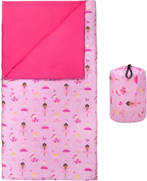 Wildkin Kids Sleeping Bag – Roll-Up Design with Storage Bag for School, Travel & Camping - Ballerina