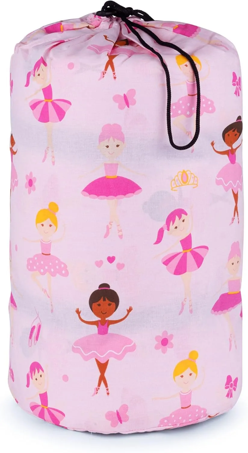 Wildkin Kids Sleeping Bag – Roll-Up Design with Storage Bag for School, Travel & Camping - Ballerina