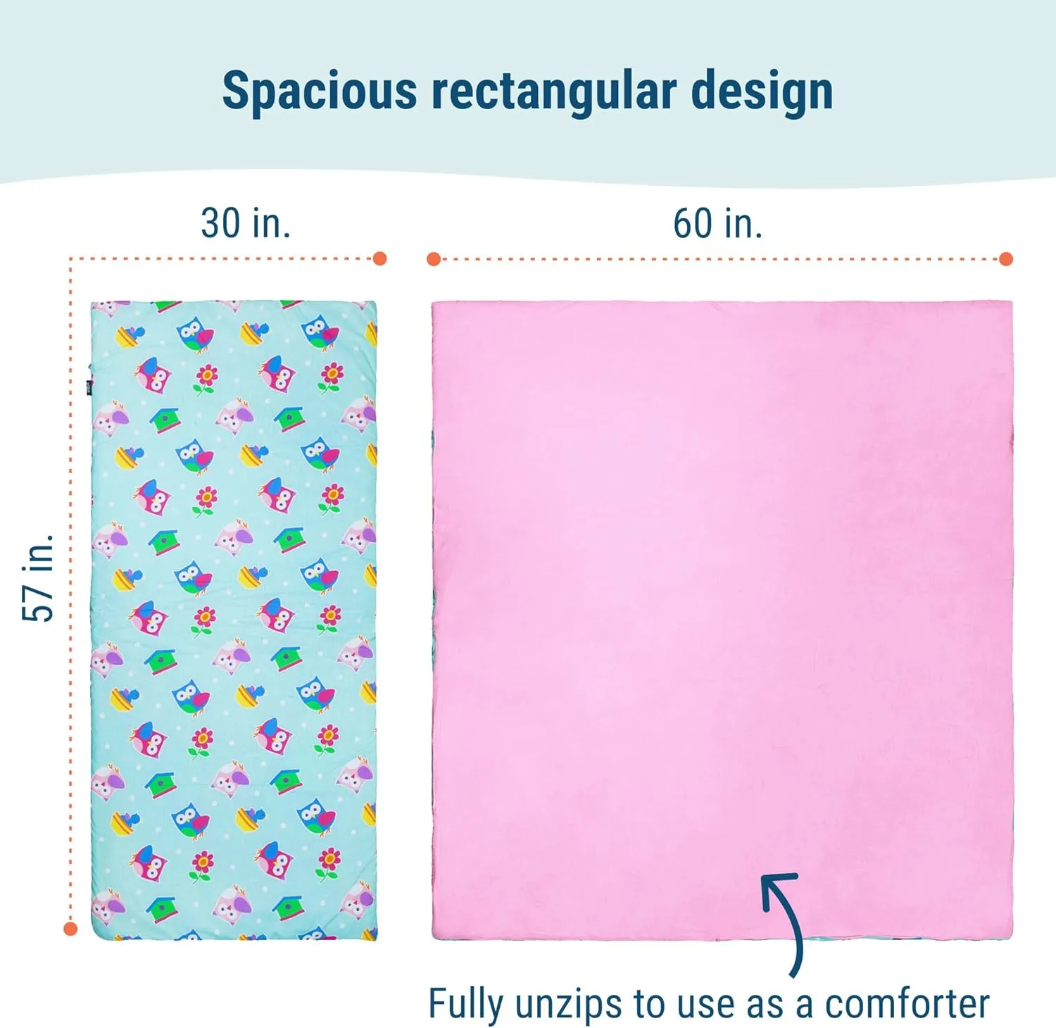Wildkin Kids Sleeping Bag – Roll-Up Design with Storage Bag for School, Travel & Camping - Birdie