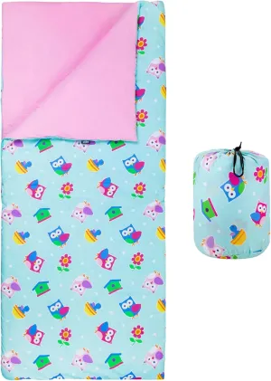Wildkin Kids Sleeping Bag – Roll-Up Design with Storage Bag for School, Travel & Camping - Birdie