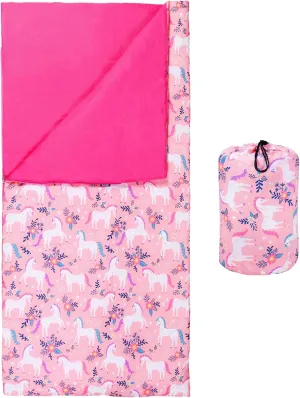 Wildkin Kids Sleeping Bag – Roll-Up Design with Storage Bag for School, Travel & Camping - Magical Unicorns