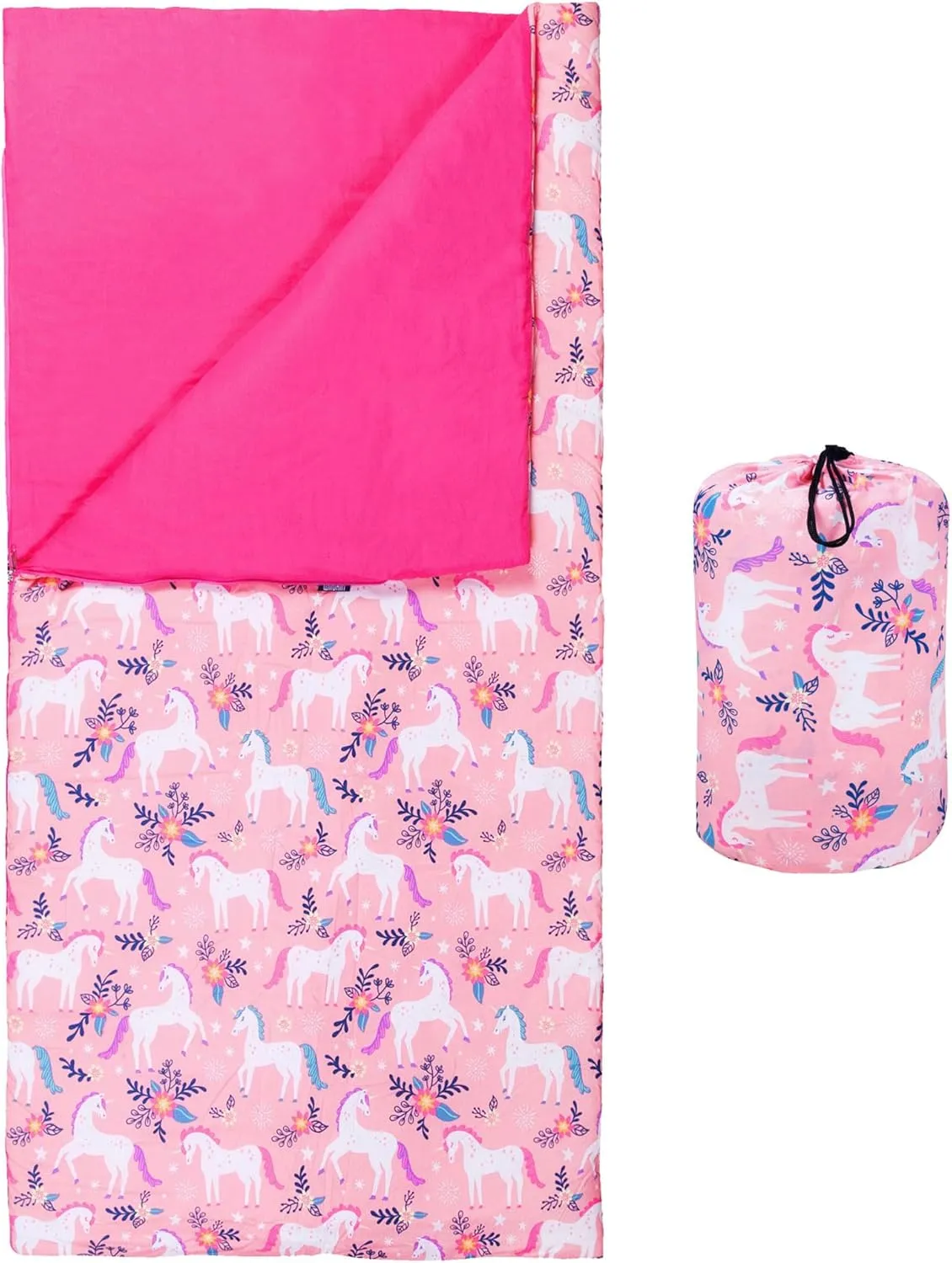 Wildkin Kids Sleeping Bag – Roll-Up Design with Storage Bag for School, Travel & Camping - Magical Unicorns