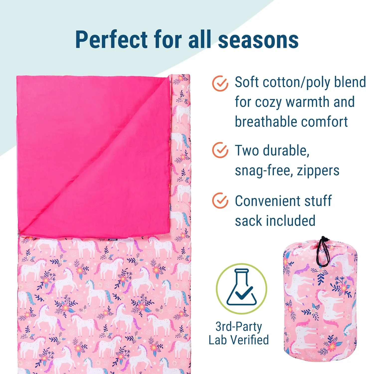 Wildkin Kids Sleeping Bag – Roll-Up Design with Storage Bag for School, Travel & Camping - Magical Unicorns