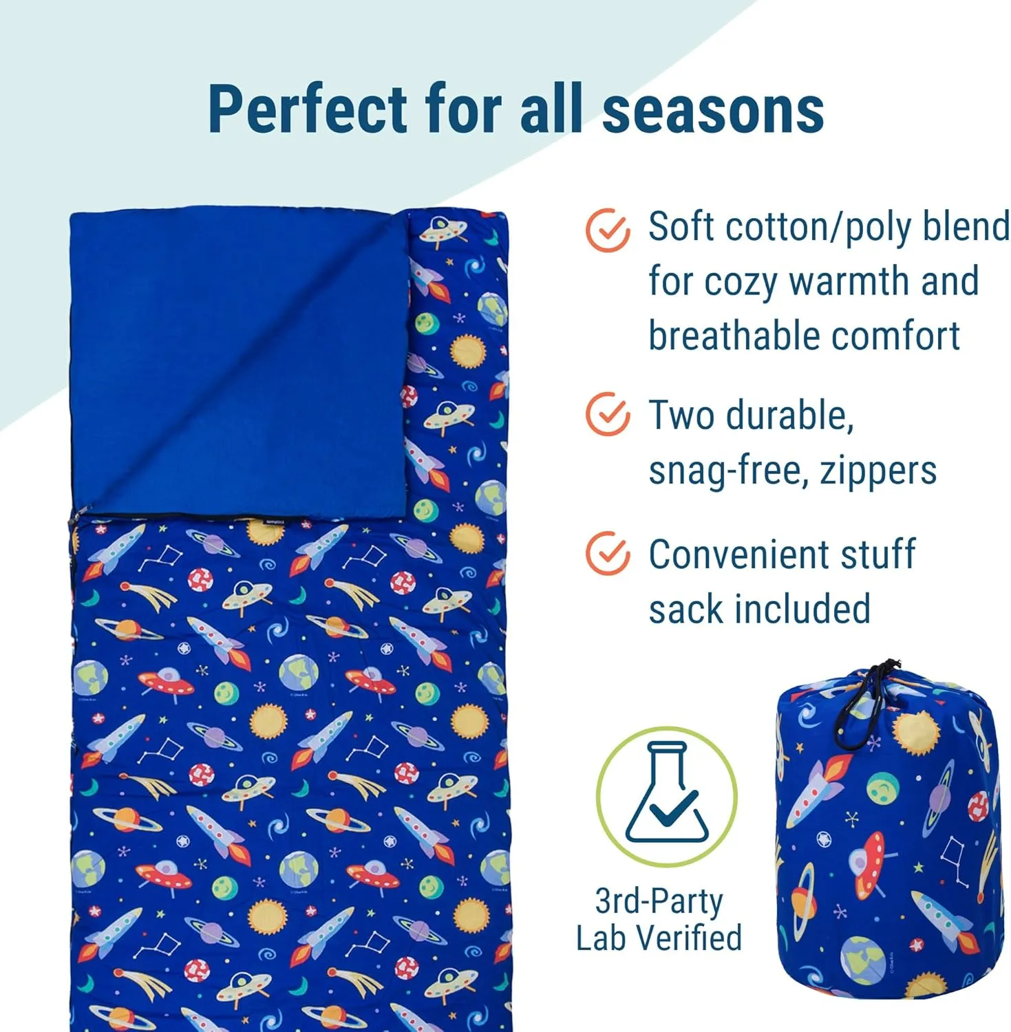 Wildkin Kids Sleeping Bag – Roll-Up Design with Storage Bag for School, Travel & Camping - Out of This World