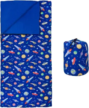 Wildkin Kids Sleeping Bag – Roll-Up Design with Storage Bag for School, Travel & Camping - Out of This World