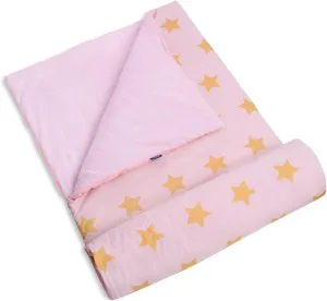 Wildkin Kids Sleeping Bag – Roll-Up Design with Storage Bag for School, Travel & Camping - Pink and Gold Stars