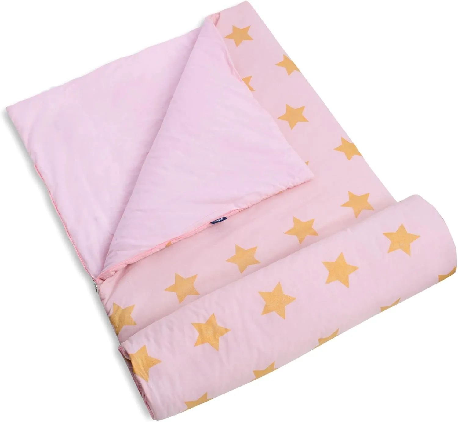 Wildkin Kids Sleeping Bag – Roll-Up Design with Storage Bag for School, Travel & Camping - Pink and Gold Stars