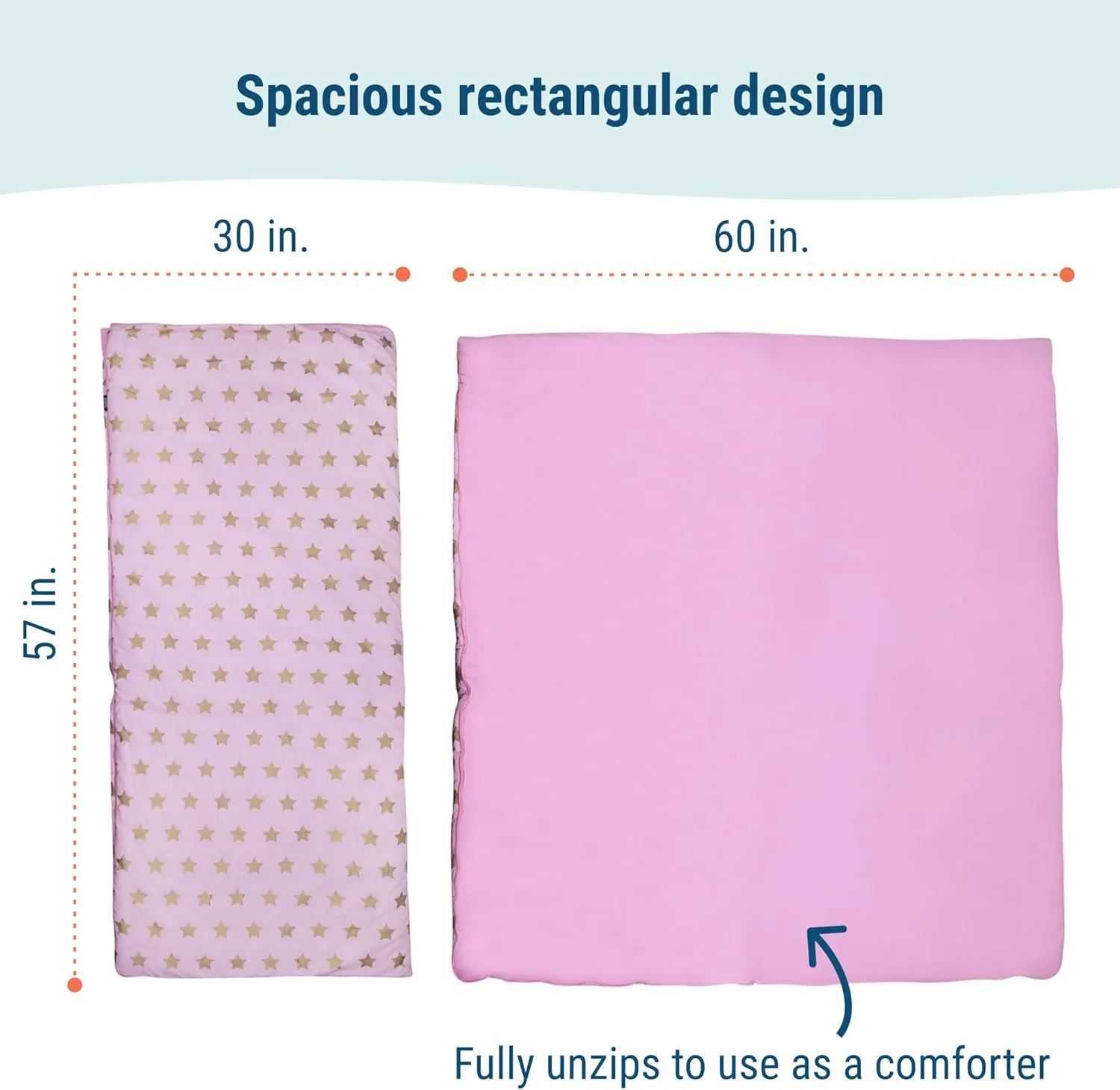 Wildkin Kids Sleeping Bag – Roll-Up Design with Storage Bag for School, Travel & Camping - Pink and Gold Stars