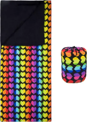 Wildkin Kids Sleeping Bag – Roll-Up Design with Storage Bag for School, Travel & Camping - Rainbow Hearts