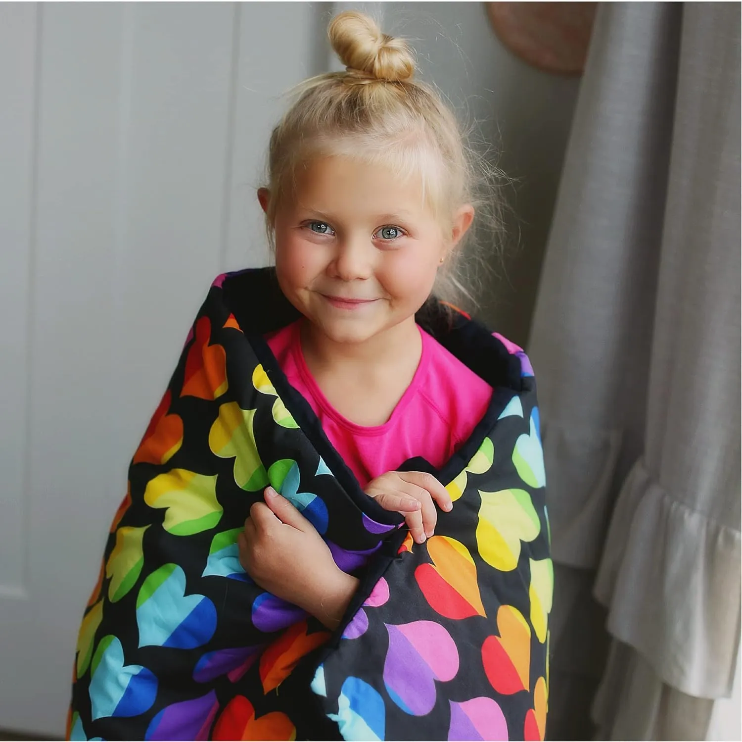 Wildkin Kids Sleeping Bag – Roll-Up Design with Storage Bag for School, Travel & Camping - Rainbow Hearts