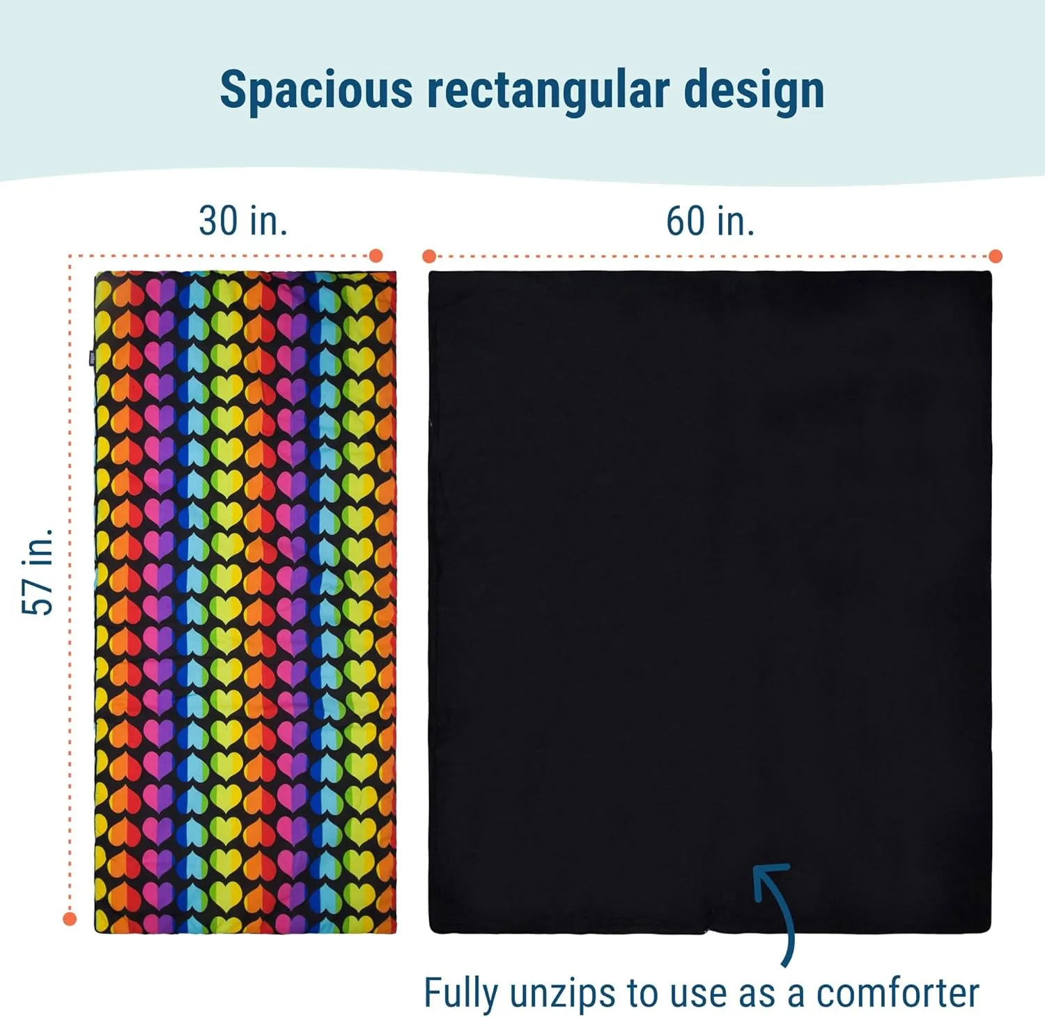 Wildkin Kids Sleeping Bag – Roll-Up Design with Storage Bag for School, Travel & Camping - Rainbow Hearts