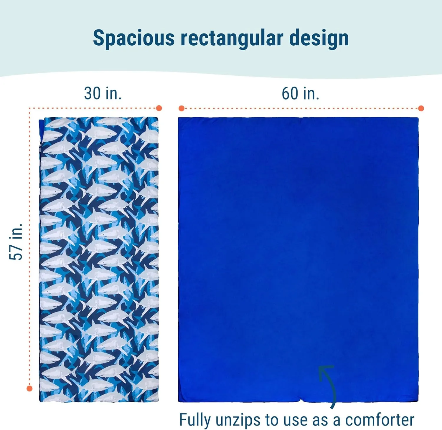 Wildkin Kids Sleeping Bag – Roll-Up Design with Storage Bag for School, Travel & Camping - Sharks