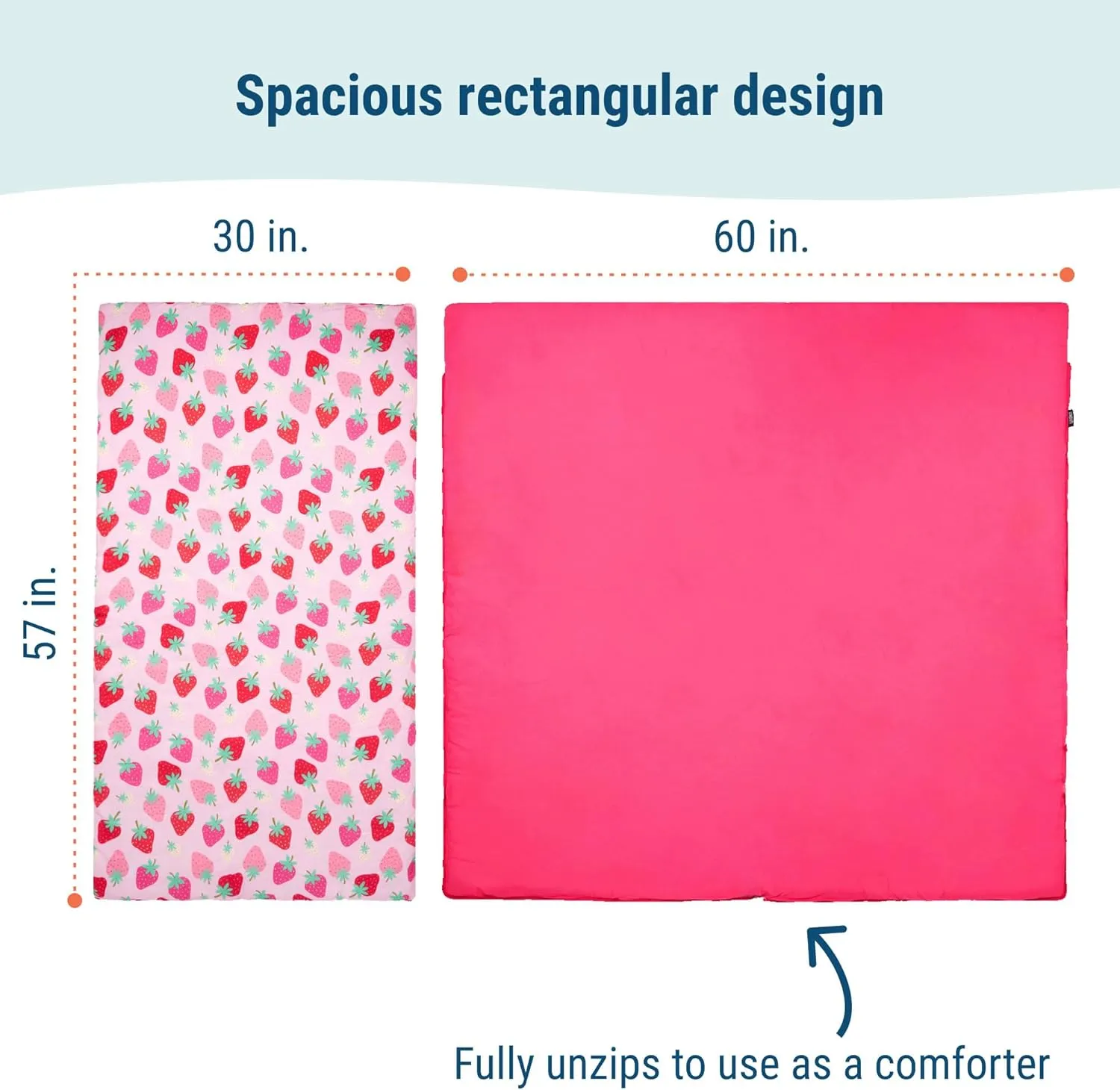 Wildkin Kids Sleeping Bag – Roll-Up Design with Storage Bag for School, Travel & Camping - Strawberry Patch