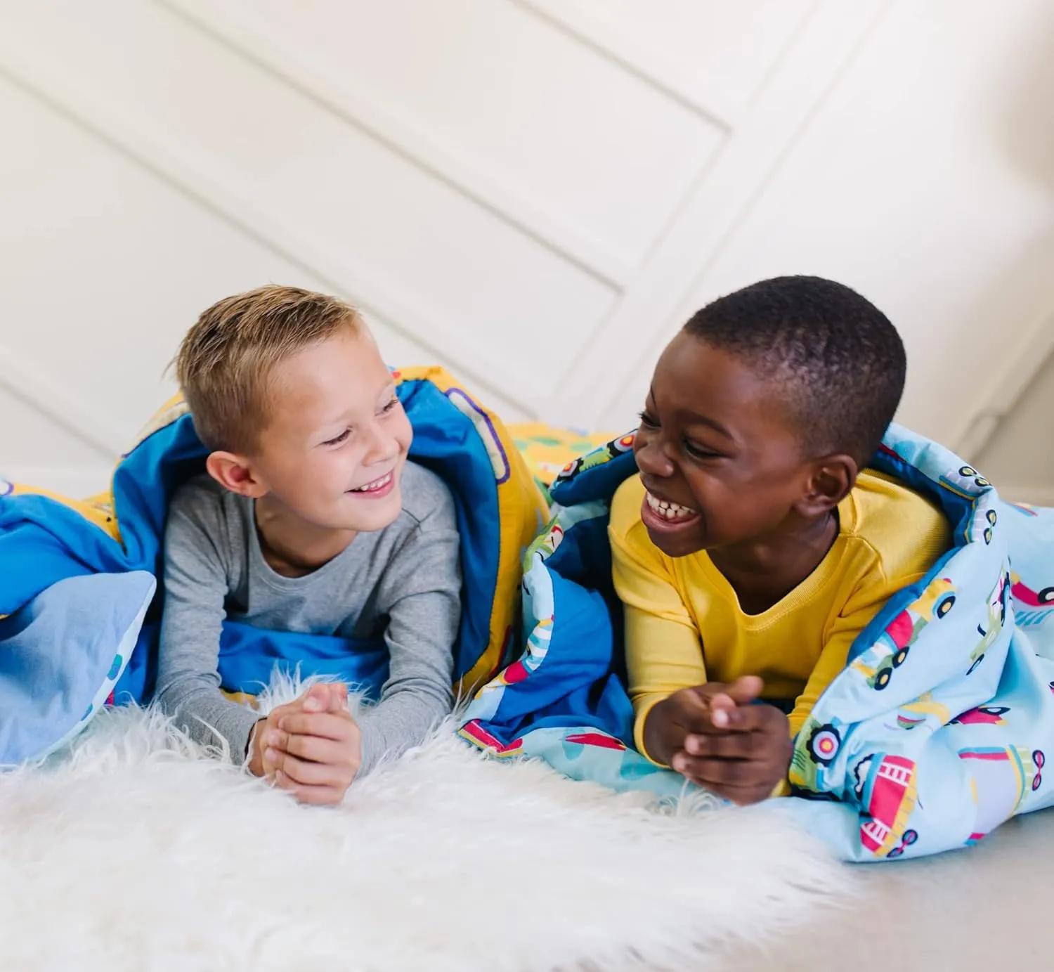 Wildkin Kids Sleeping Bag – Roll-Up Design with Storage Bag for School, Travel & Camping - Trains, Planes, and Trucks
