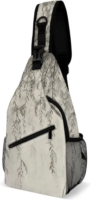 Willow Branch Drawing Crossbody Sling Bag for Women Men Casual Sling Backpack Travel Chest Bag Lightweight Chest Pack Man Purse Shoulder Bags Side Backpack Daypack for Travel Hiking Cycling