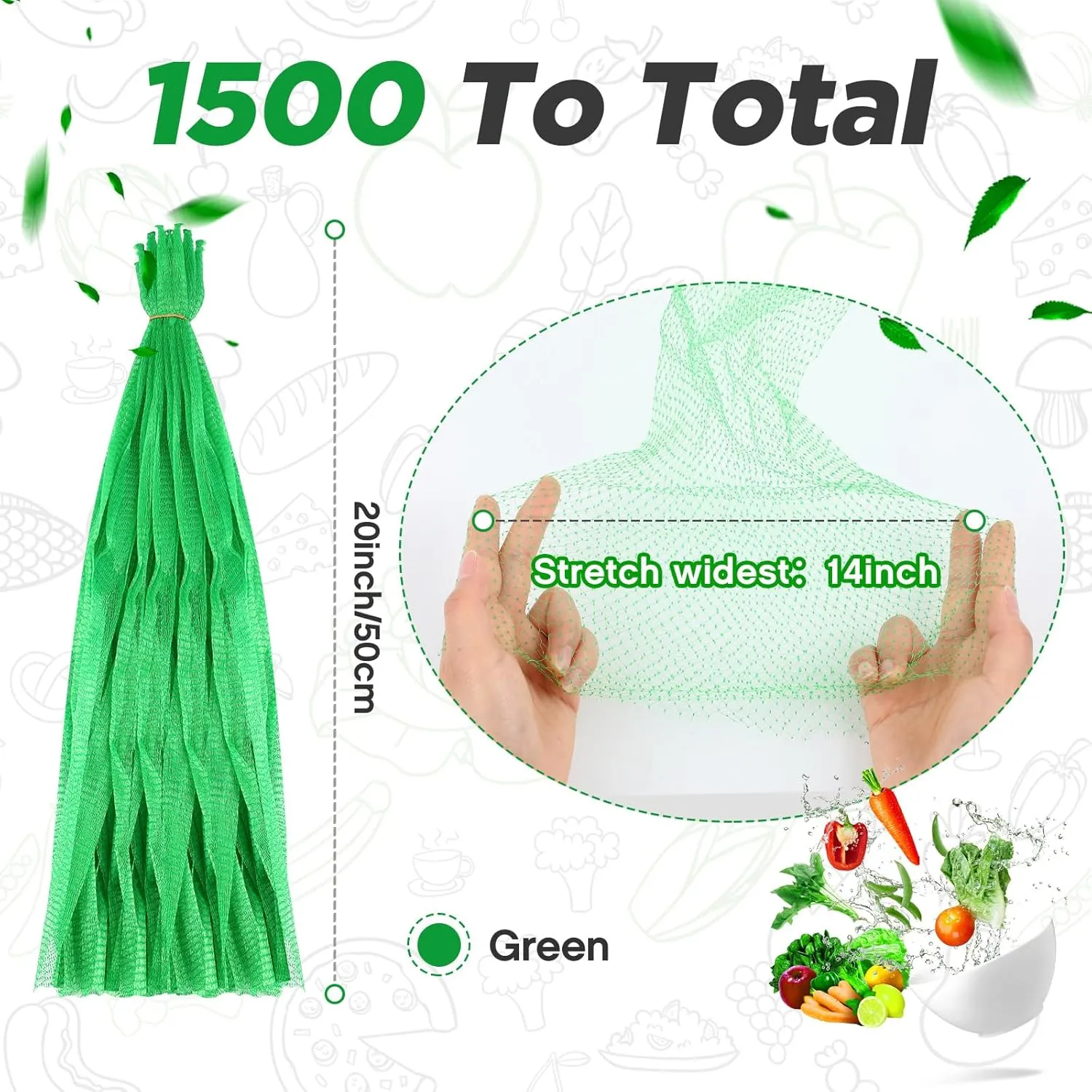 Windyun 1500 Pcs Reusable Mesh Nylon Netting Bulk, Fits Storage Egg Vegetable Seafood Fruits Bags Grocery Bags (Green)