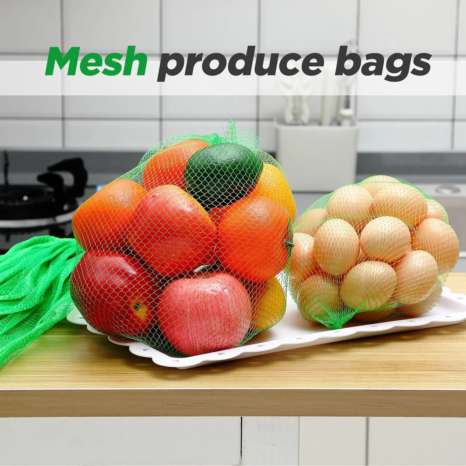 Windyun 1500 Pcs Reusable Mesh Nylon Netting Bulk, Fits Storage Egg Vegetable Seafood Fruits Bags Grocery Bags (Green)