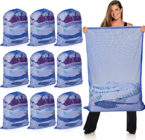 Windyun Mesh Laundry Bag, 9 Pcs 30" x 40" Heavy Duty Large Mesh Laundry Bags Drawstring Lockable Laundry Hamper Liner Machine Washable Bag for Travel Dorm Home College Storage Apartment (Blue)