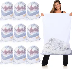 Windyun Mesh Laundry Bag, 9 Pcs 30" x 40" Heavy Duty Large Mesh Laundry Bags Drawstring Lockable Laundry Hamper Liner Machine Washable Bag for Travel Dorm Home College Storage Apartment(White)