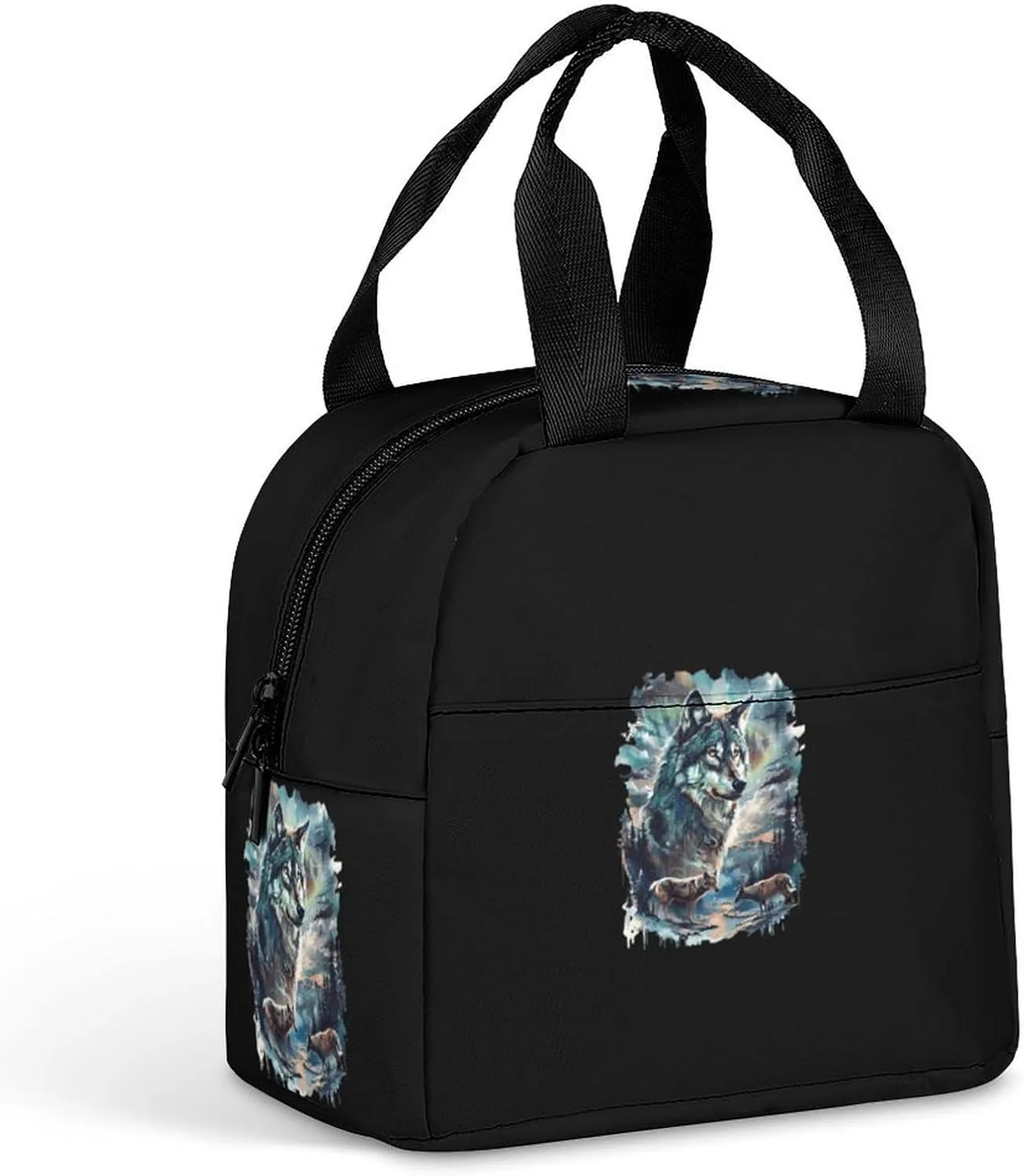 Wolf And Deer Reusable Lunch Bento Box Insulated Portable Handbags for Office Work Picnic for Men Women