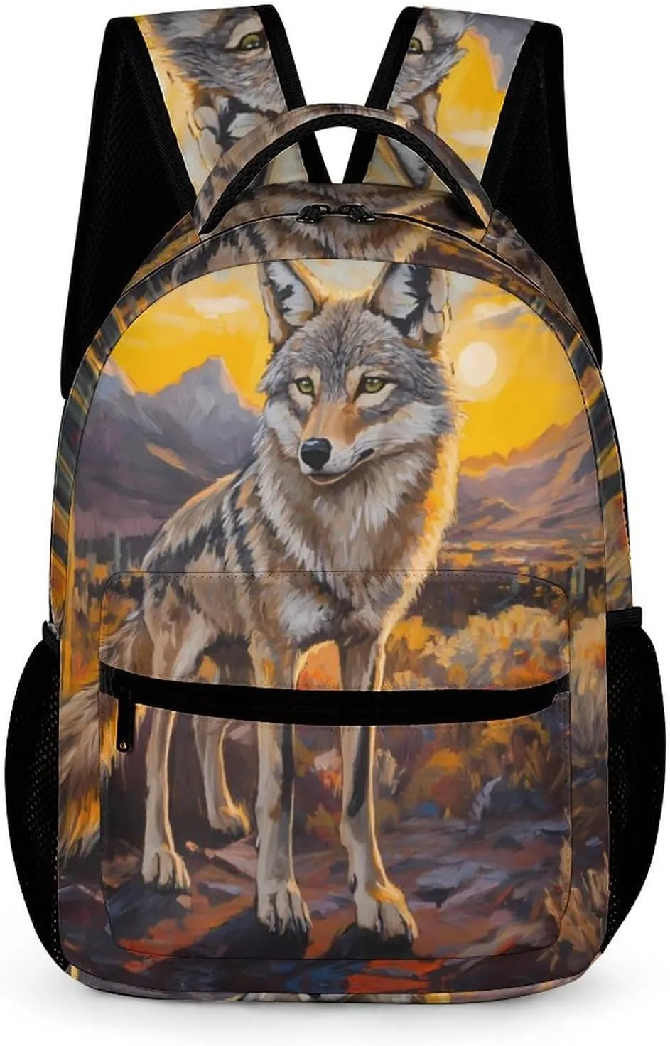 Wolf Coyote Cactus Sunset Fashion Backpack Cute Daypack Unisex Laptop Bag for Travel Business Work