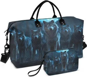 Wolfpack Forest Blue Moon Travel Duffel Bag with Toiletry Bag Weekender Bag for Carry on Sports Gym Bag for Maternity Mommy Hospital