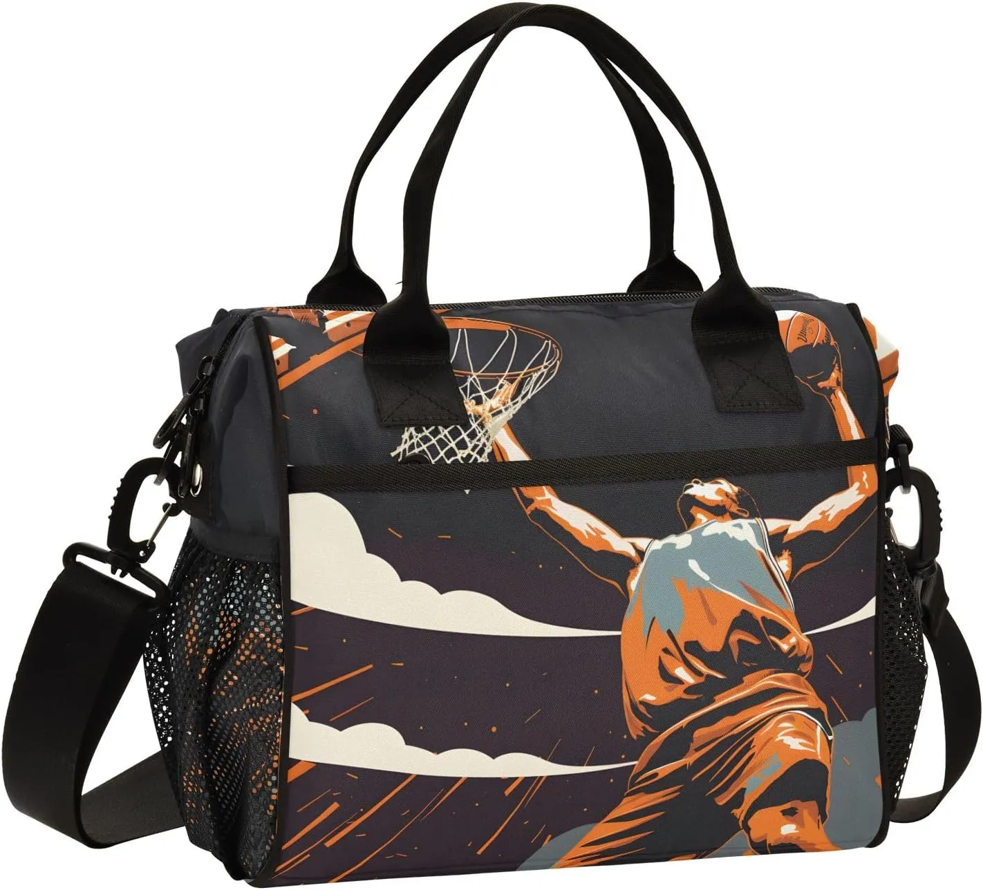 Women Cooler Bags Lunch Bag Reusable Insulated Lunch Bags Basketball Player in Action Crossbody with Shoulder Strap Adults S