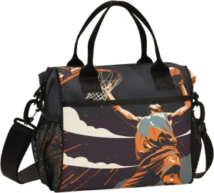Women Cooler Bags Lunch Bag Reusable Insulated Lunch Bags Basketball Player in Action Crossbody with Shoulder Strap Adults S