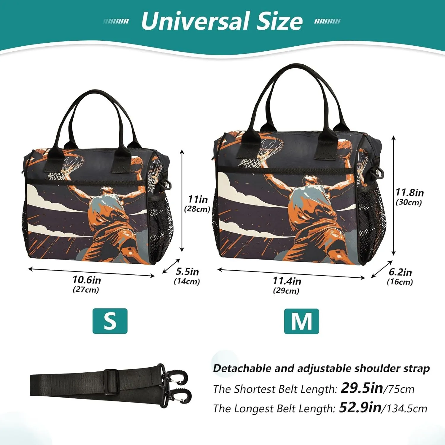 Women Cooler Bags Lunch Bag Reusable Insulated Lunch Bags Basketball Player in Action Crossbody with Shoulder Strap Adults S