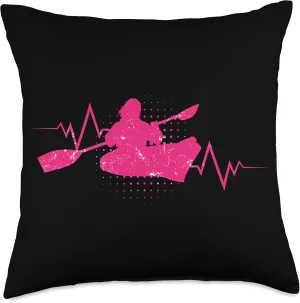 Women Gear Heartbeat Canoer Paddling Canoe Lover Throw Pillow, 18x18, Multicolor