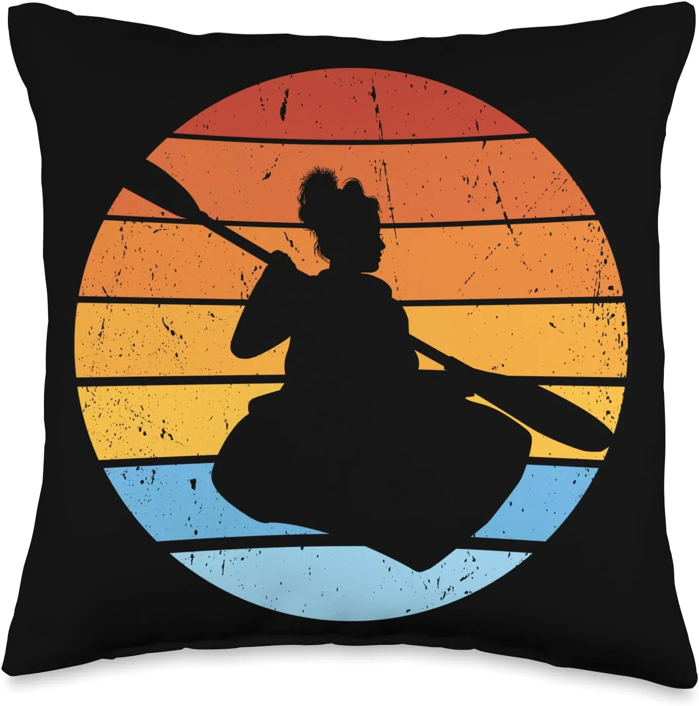 Women Gear Retro Sunset Canoer Paddling Canoe Lover Throw Pillow, 16x16, Multicolor