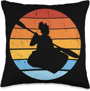 Women Gear Retro Sunset Canoer Paddling Canoe Lover Throw Pillow, 16x16, Multicolor