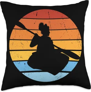 Women Gear Retro Sunset Canoer Paddling Canoe Lover Throw Pillow, 18x18, Multicolor