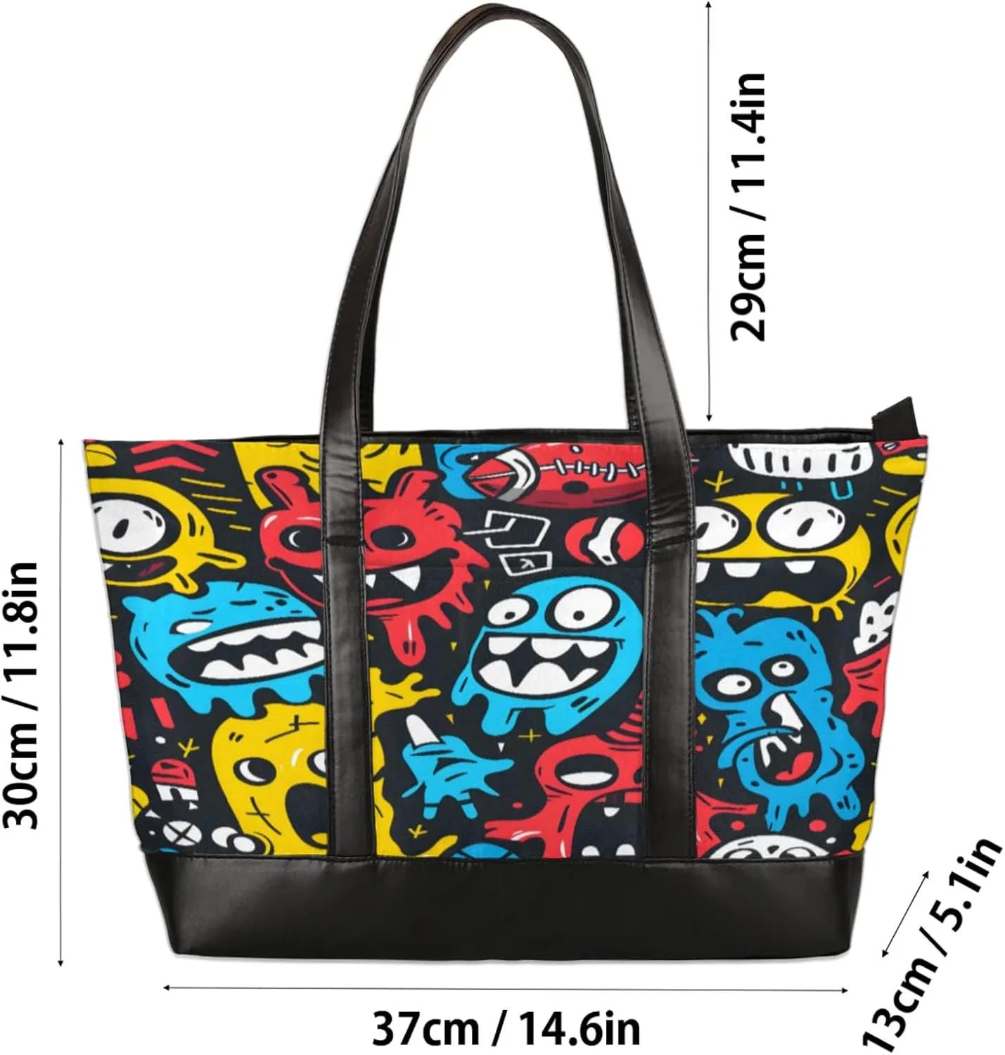 Women Tote Bag with Zipper, Shopper Handbag Travel Purse, PU Leather Laptop Tote Bags, Weekender Tote Bags