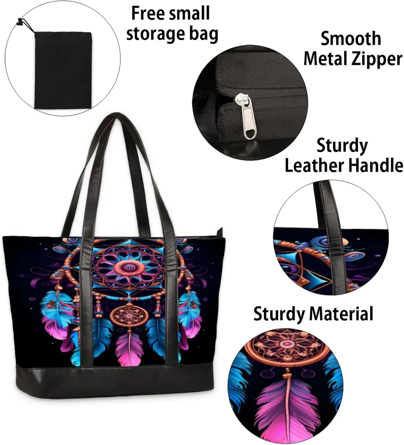 Women Tote Bag with Zipper, Shopper Handbag Travel Purse, PU Leather Laptop Tote Bags, Weekender Tote Bags