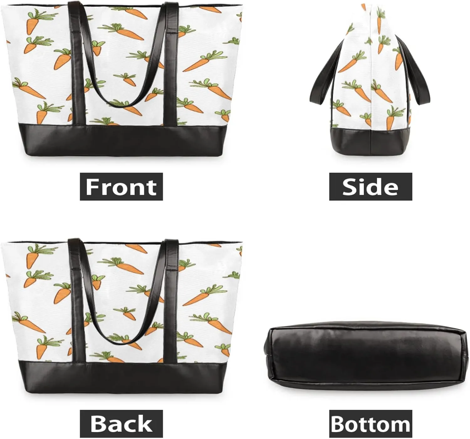 Women Tote Bag with Zipper, Shopper Handbag Travel Purse, PU Leather Laptop Tote Bags, Weekender Tote Bags