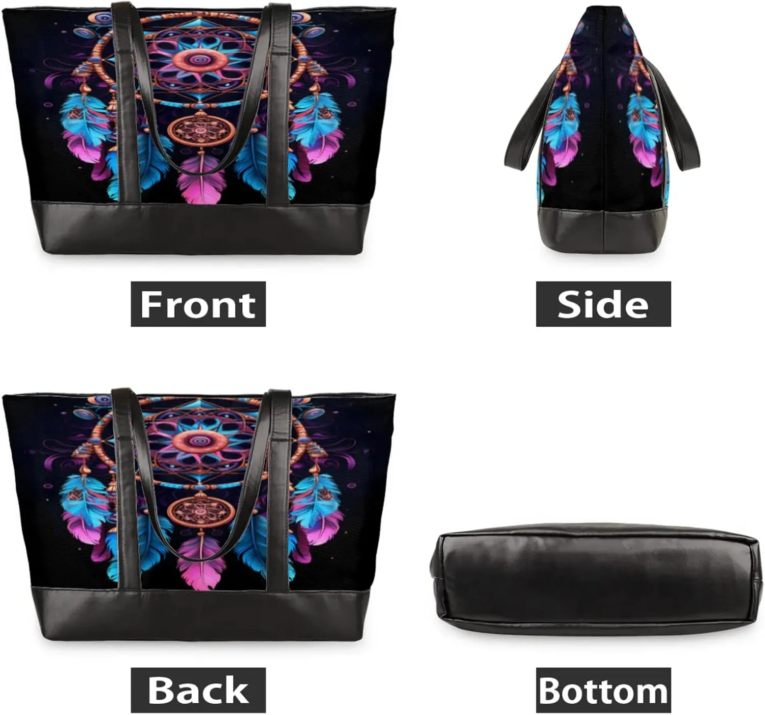 Women Tote Bag with Zipper, Shopper Handbag Travel Purse, PU Leather Laptop Tote Bags, Weekender Tote Bags
