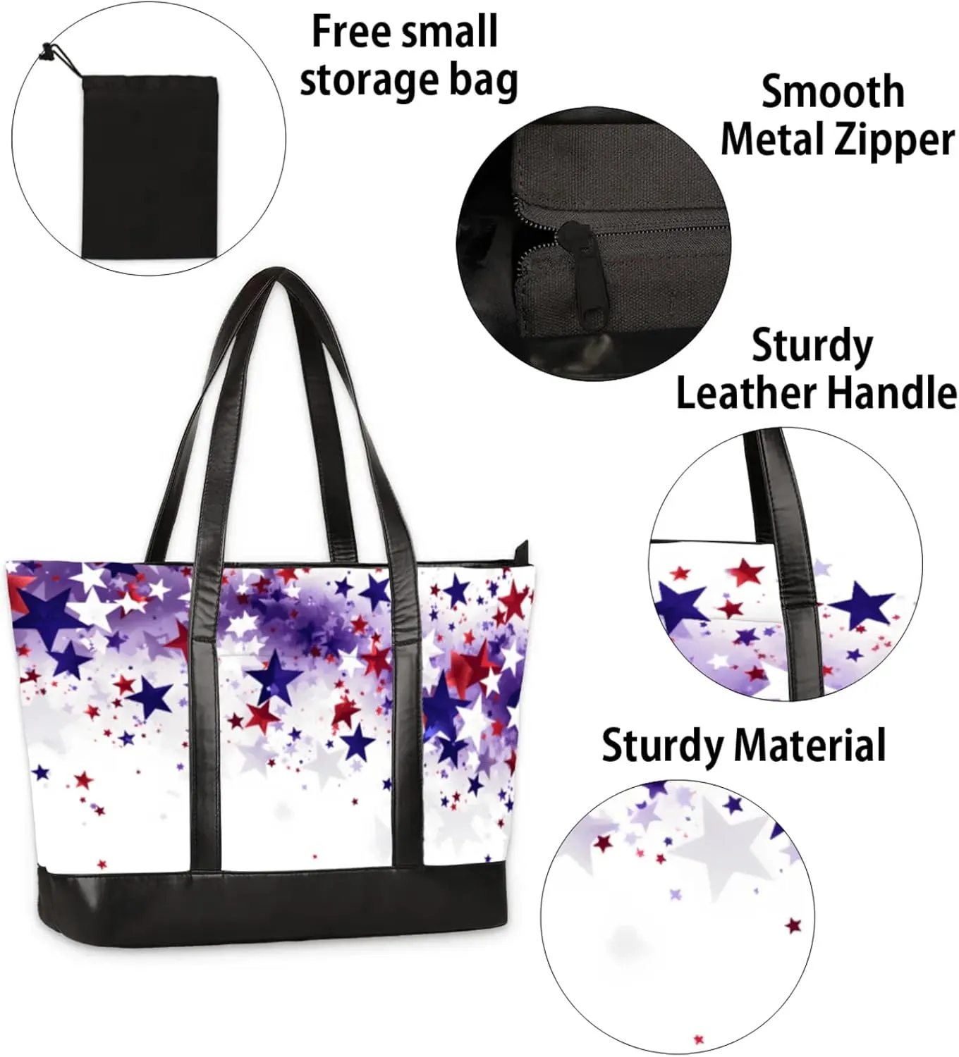 Women Tote Bag with Zipper, Shopper Handbag Travel Purse, PU Leather Laptop Tote Bags, Weekender Tote Bags