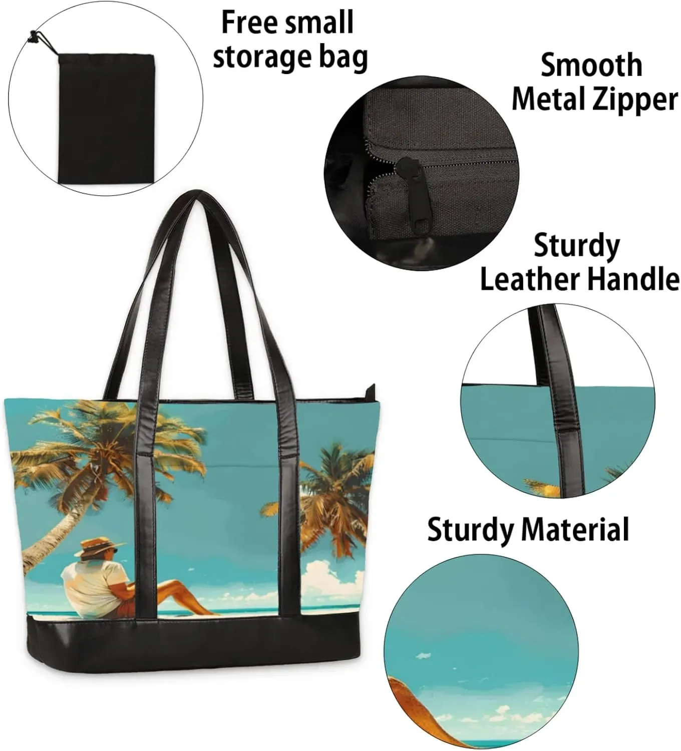 Women Tote Bag with Zipper, Shopper Handbag Travel Purse, PU Leather Laptop Tote Bags, Weekender Tote Bags