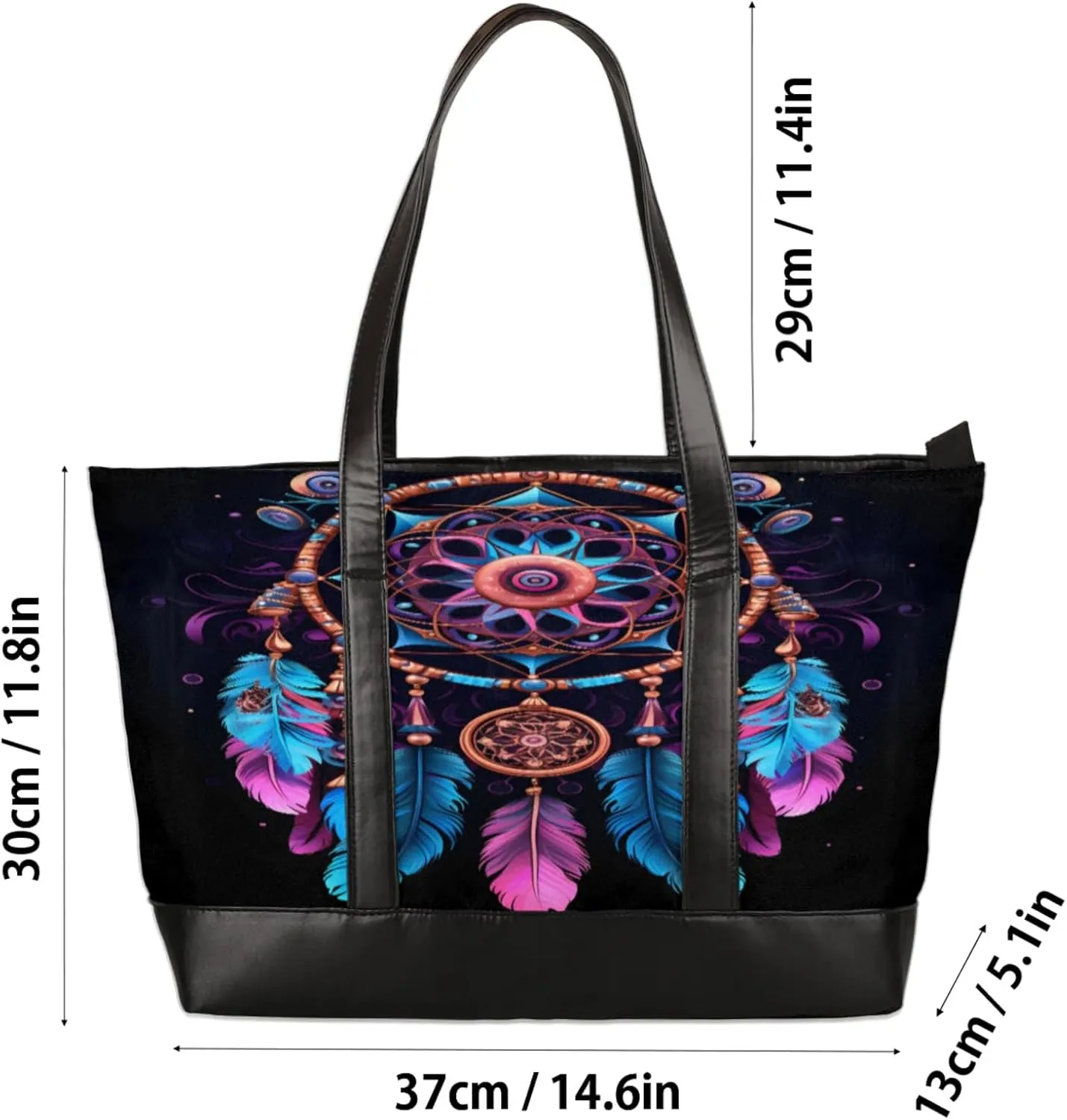 Women Tote Bag with Zipper, Shopper Handbag Travel Purse, PU Leather Laptop Tote Bags, Weekender Tote Bags