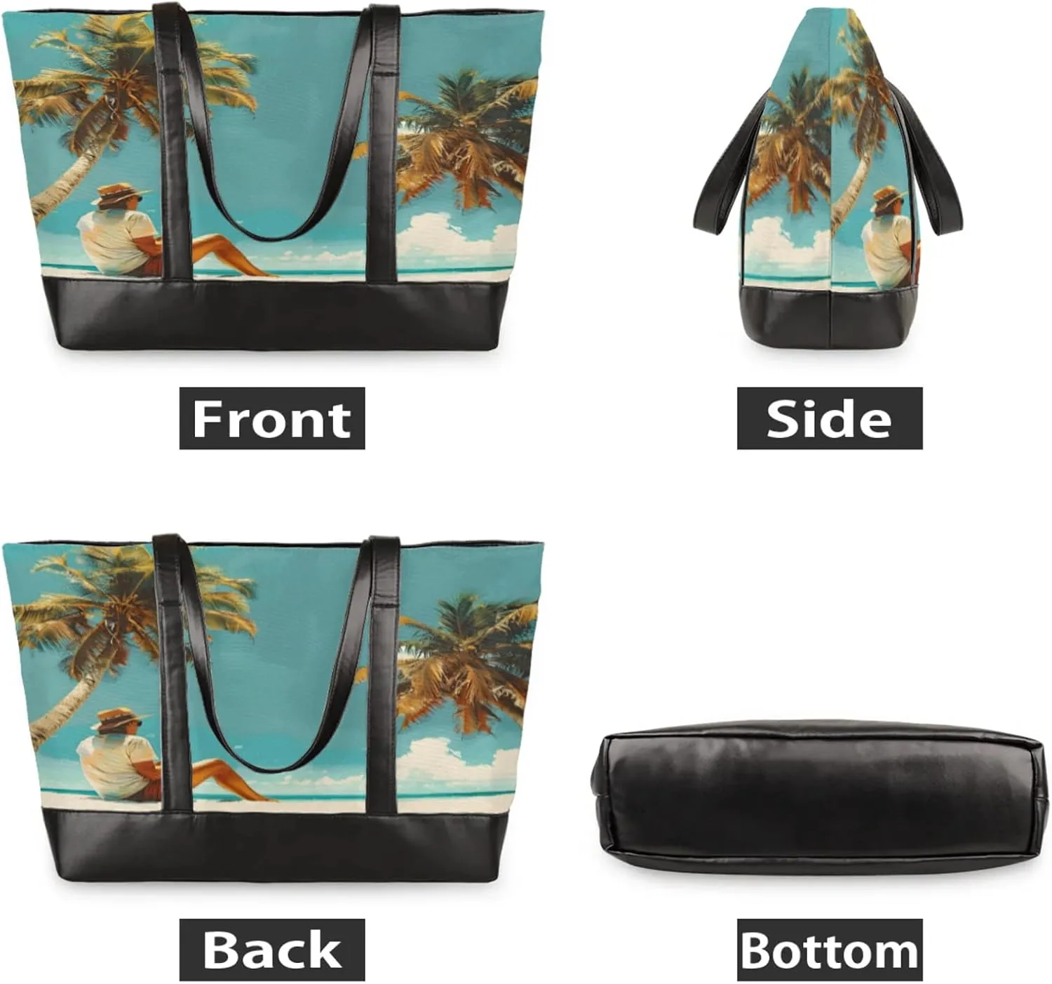 Women Tote Bag with Zipper, Shopper Handbag Travel Purse, PU Leather Laptop Tote Bags, Weekender Tote Bags