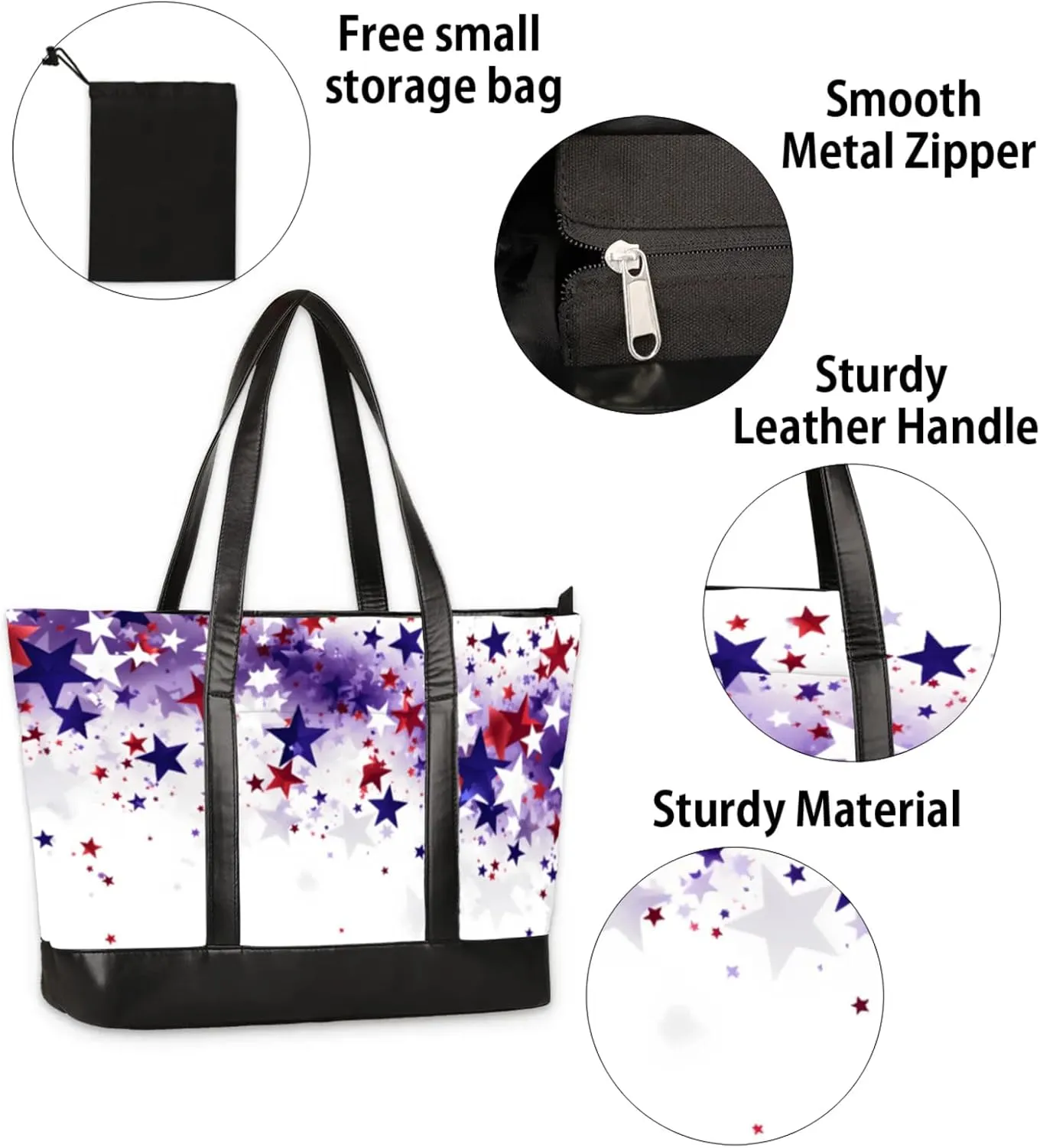 Women Tote Bag with Zipper, Shopper Handbag Travel Purse, PU Leather Laptop Tote Bags, Weekender Tote Bags
