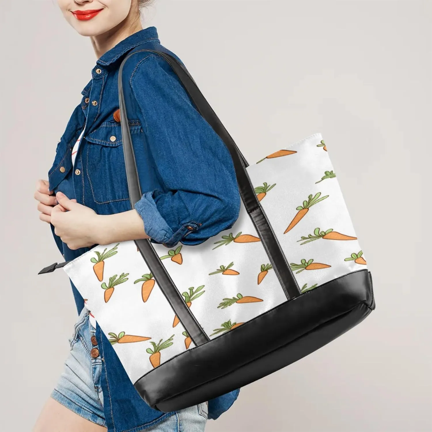 Women Tote Bag with Zipper, Shopper Handbag Travel Purse, PU Leather Laptop Tote Bags, Weekender Tote Bags
