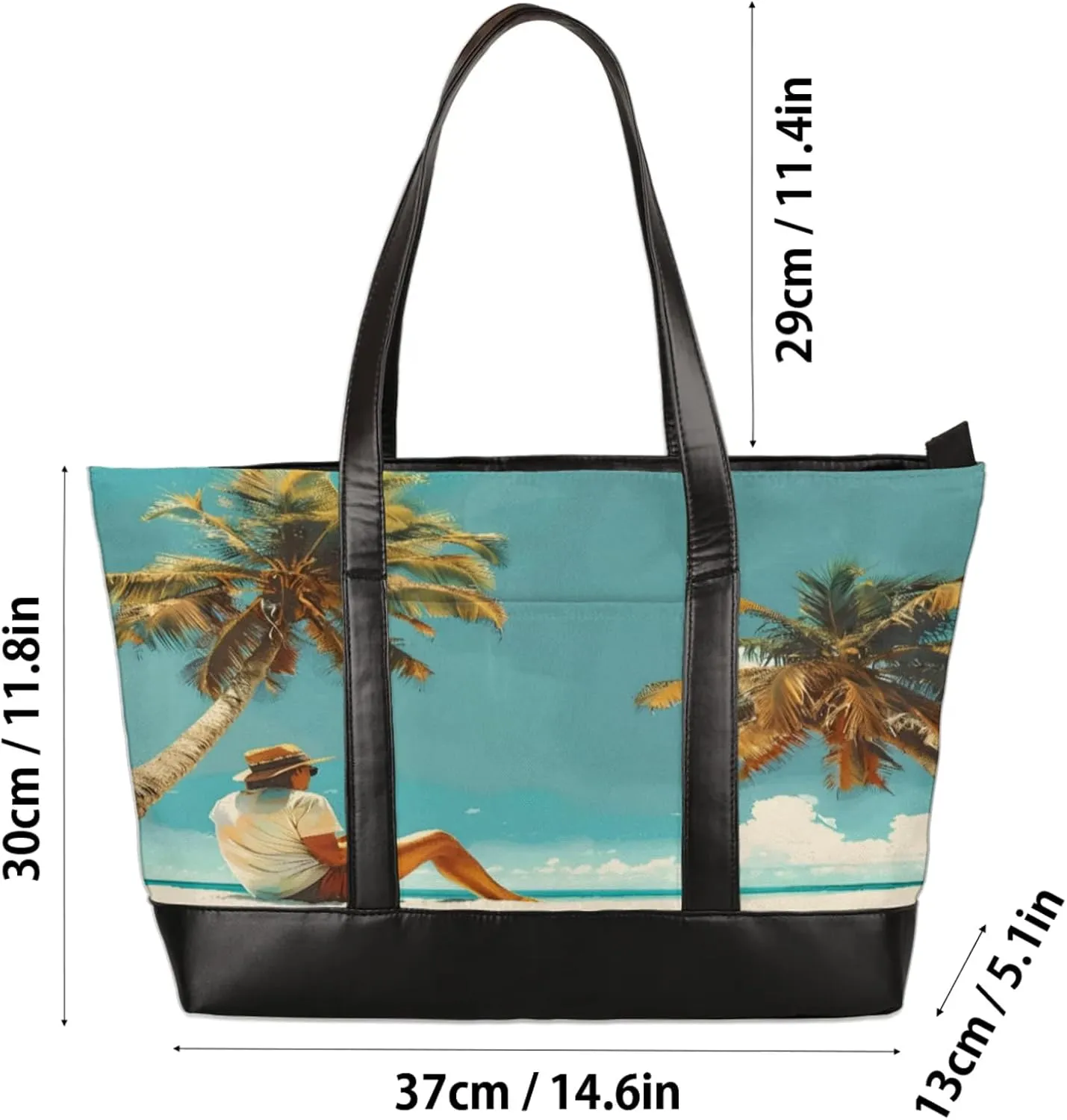 Women Tote Bag with Zipper, Shopper Handbag Travel Purse, PU Leather Laptop Tote Bags, Weekender Tote Bags