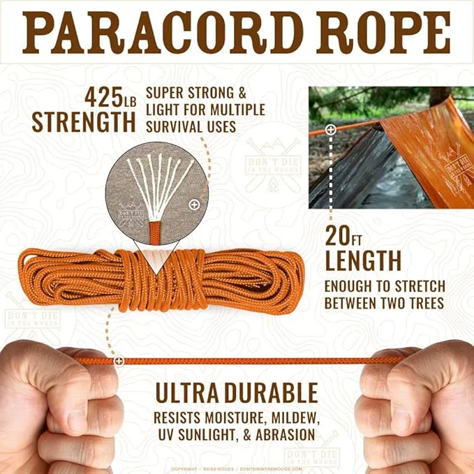 World's Toughest Ultralight Survival Tent • 2 Person Mylar Emergency Shelter Tube Tent   Paracord • Year-Round All Weather Protection for Hiking, Camping, & Outdoor Survival Kits