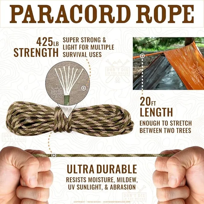 World's Toughest Ultralight Survival Tent • 2 Person Mylar Emergency Shelter Tube Tent   Paracord • Year-Round All Weather Protection for Hiking, Camping, & Outdoor Survival Kits