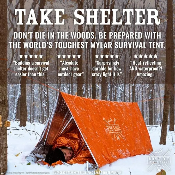 World's Toughest Ultralight Survival Tent • 2 Person Mylar Emergency Shelter Tube Tent   Paracord • Year-Round All Weather Protection for Hiking, Camping, & Outdoor Survival Kits