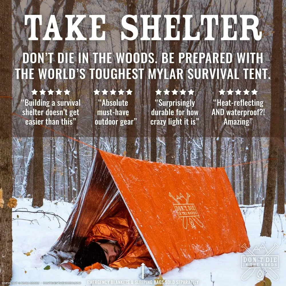 World's Toughest Ultralight Survival Tent • 2 Person Mylar Emergency Shelter Tube Tent   Paracord • Year-Round All Weather Protection for Hiking, Camping, & Outdoor Survival Kits
