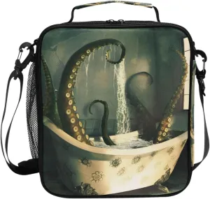 Wudan animal sea Retro Bathtub Dark Insulated Lunch Bags for Girls with Pocket Teen Crossbody Lunch Bag for Construction Workers